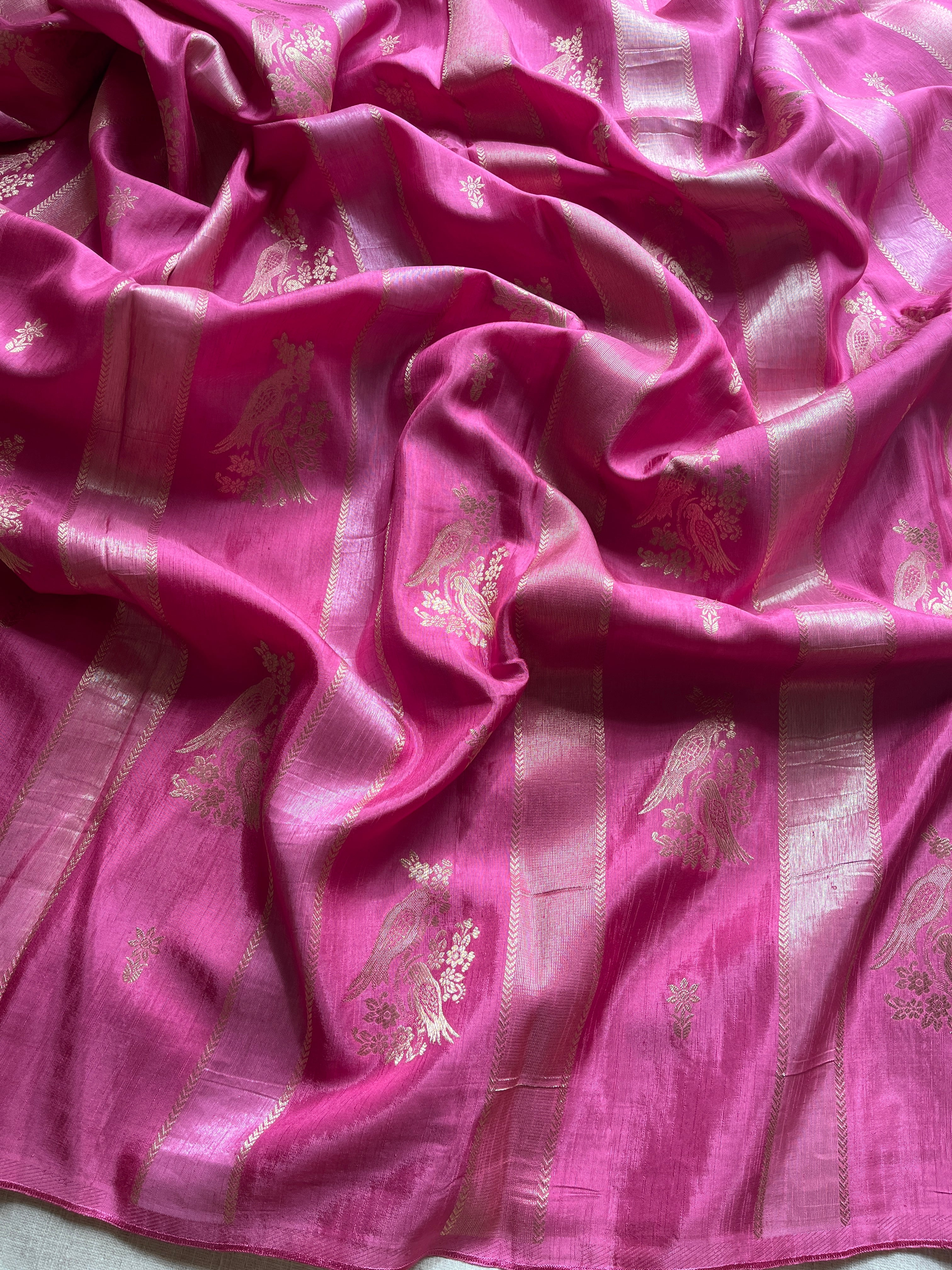 Pink Viscose Silk Saree
